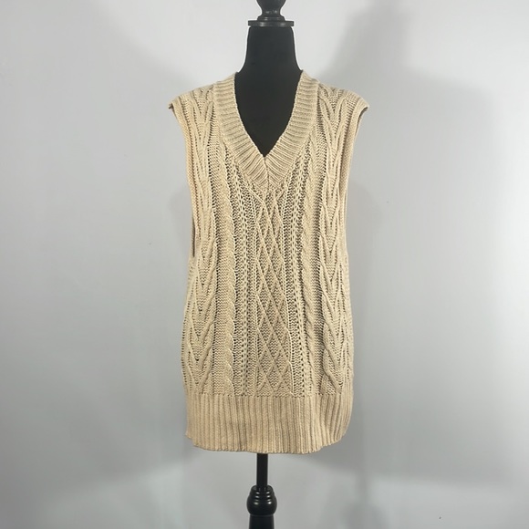 Ivory Sweater Vest,Knit Sweater Vest,Sleeveless Casual Knit,V neck,long,small - Picture 4 of 11